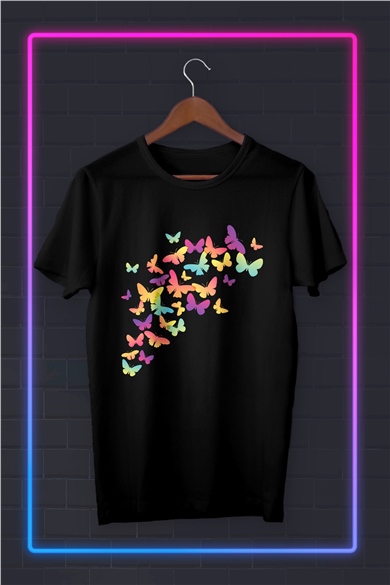 Colorful Butterflies - Basklı Tshirt