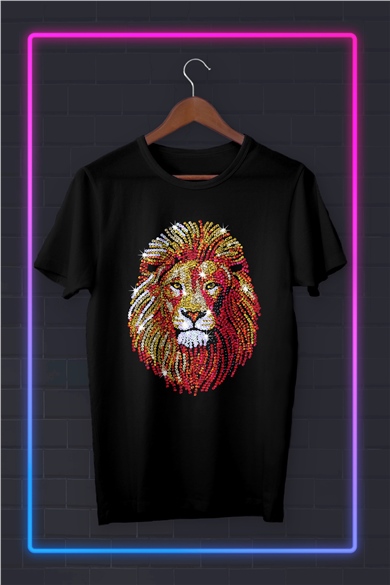 Colorful Scaly Lion Head illustrasyon Çizim - Basklı Tshirt